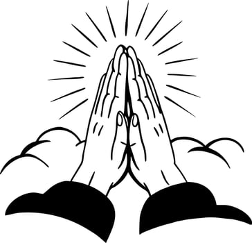 Praying Hands with Radiant Light Symbolizing Faith Spirituality and Hope for Tattoos and Art vector