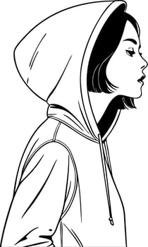 Stylish Young Woman in Hoodie Profile Illustration for Graphic Design and Tattoo Inspiration vector