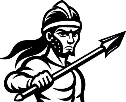 Fierce Warrior Holding Spear Illustration for Tattoo Design and Graphic Art vector