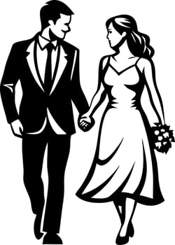 Elegant Couple Walking Hand in Hand Wedding Scene for Romantic Illustrations and Invitations vector