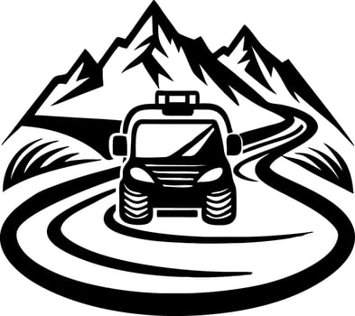 Offroad Adventure Vehicle Driving Through Scenic Mountain Road Landscape vector