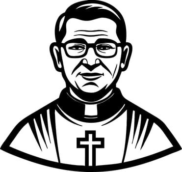Vintage Priest Illustration with Glasses and Cross Portrait for Religious Theme Designs vector