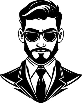Stylish Male Character in Sunglasses Wearing a Suit Ideal for Fashion Illustrations and Tattoos vector