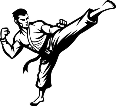 Dynamic Martial Artist Executing High Kick in Action Pose for Fitness and Sports Design vector