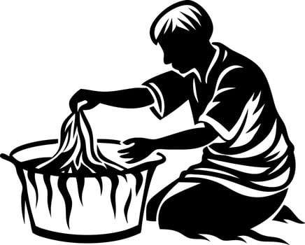 Child Washing Clothes in a Basket Artistic Illustration for Educational Projects and Crafts vector
