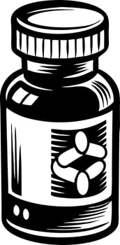 Black and White Vintage Medicine Bottle Illustration for Health Design Projects vector