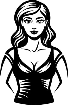 Stylized Young Woman Portrait Illustration for Tattoo Design and Coloring Pages vector
