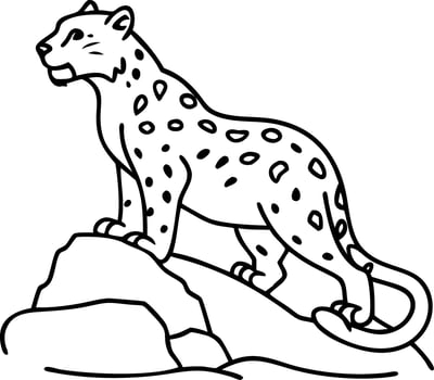 Majestic Leopard Standing on Rock Line Art Illustration for Coloring Book and Tattoo Design vector