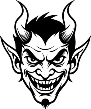 Evil Demon Head Illustration with Horns and Grinning Face for Tattoo and Graphic Design vector