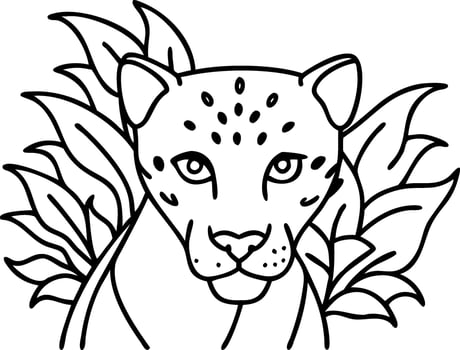 Detailed Leopard Face Illustration Surrounded by Tropical Leaves for Art Projects and Tattoo Designs vector
