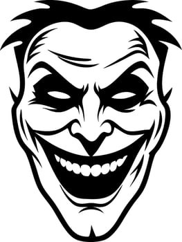 Sinister Grinning Clown Face Design for Tattoo Art and Coloring Pages vector