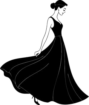 Elegant Woman in Black Dress Silhouette Perfect for Fashion Illustrations and Tattoo Designs vector