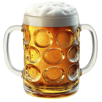 Classic beer mug filled refreshing amber liquid topped foamy bubbles png