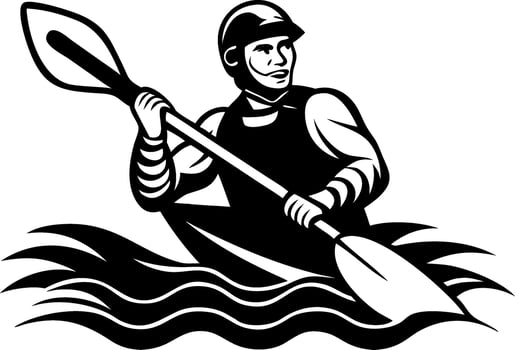 Athletic Kayaker Paddling Through Waves Graphic Illustration for Outdoor Activities vector