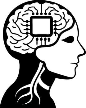 Human Brain with Microchip Technology Silhouette for Futuristic Designs and Concepts vector