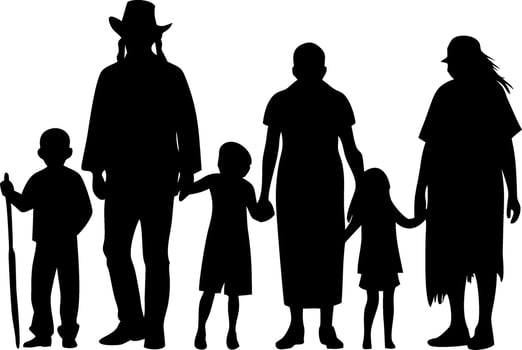 Silhouette of Diverse Family Holding Hands Together in Unity and Love vector
