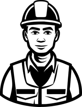 Detailed Cartoon Illustration of a Construction Worker in Safety Gear Smiling vector