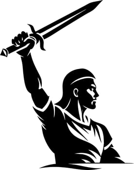 Heroic Warrior Raising Sword in Triumph Symbolizing Strength Courage and Valor vector