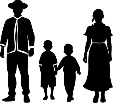 Silhouette Family Portrait with Father Mother and Two Children for Design and Coloring Projects vector