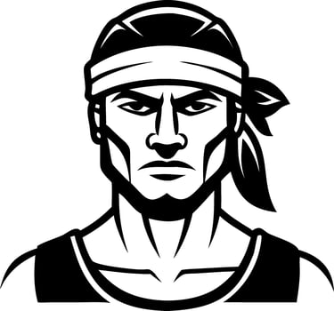 Intense Warrior Male Portrait with Headband for Tattoo and Graphic Design vector
