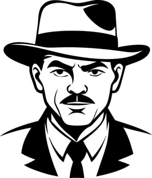 Vintage Detective Portrait in Monochrome with Fedora and Suit Ideal for Print and Tattoo Design vector