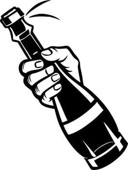 Hand Holding Champagne Bottle with Cork Popper Celebrating Special Occasions and Events vector