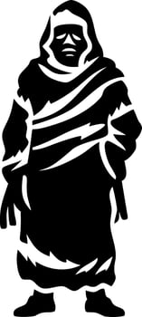 Mysterious Figure in Traditional Clothing Standing Strong in Solid Black Silhouette Design vector