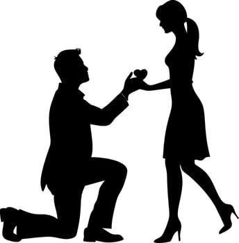 Romantic Silhouette of Man Proposing to Woman with Heart in Hand Perfect for Wedding Invitations vector