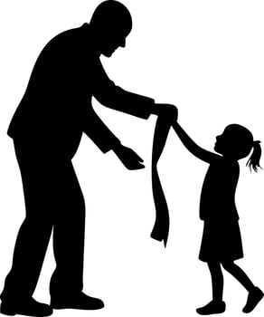 Father and Daughter Bonding Moment Silhouette Holding Ribbon Symbolizing Love and Connection vector