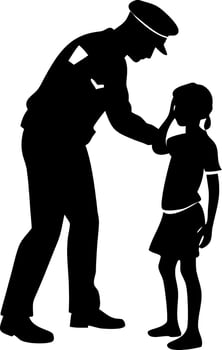 Police Officer Helping Child Silhouette Illustration for Community Care and Safety Themes vector
