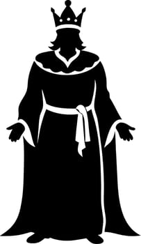 Majestic King Silhouette Wearing Crown and Royal Robes for Tattoo Design and Coloring Pages vector