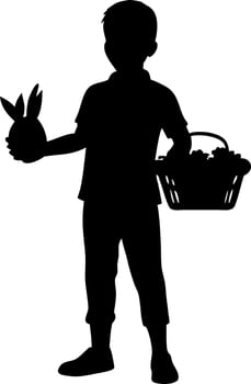 Silhouette of Boy Holding Pineapple and Basket of Vegetables Perfect for Kids Crafts and Designs vector