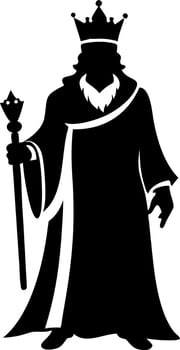 Majestic King Silhouette Holding Scepter in Regal Robes Design for Tattoo or Artwork vector