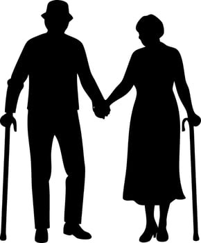 Elderly Couple Holding Hands Silhouette Ideal for Romantic Artwork and Relationship Themes vector