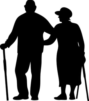 Elderly Couple Silhouette Embracing Togetherness for Heartwarming Art Projects vector