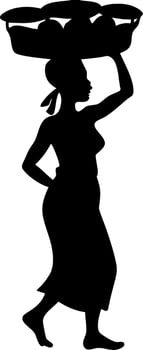 Silhouette Woman Carrying Basket on Head Walking Barefoot Empowerment Culture Art vector