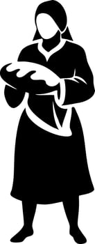 Traditional Woman Holding Freshly Baked Bread Silhouette for Culinary Themed Designs vector