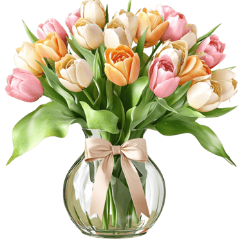 Elegant bouquet of pink tulips in glass vase symbolizing beauty freshness thoughtful gifts png