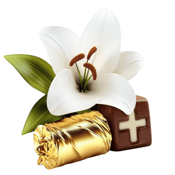 Elegant white lily flower resting on a small golden gift box creating a delicate floral arrangement png