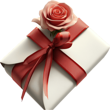 Romantic gift box wrapped in beautiful ribbon a delicate red rose placed elegantly on top png