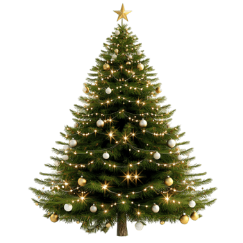 Beautifully decorated Christmas tree sting tall sparkling lights festive holiday ornaments png