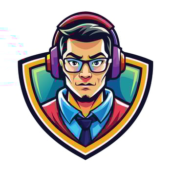 Colorful gamer avatar with headphones and glasses vector