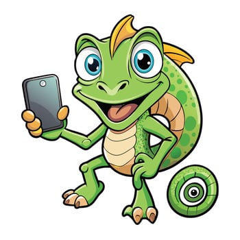Cute Cartoon Chameleon Taking Selfie vector