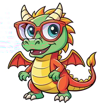 a cartoon dragon wearing glasses vector