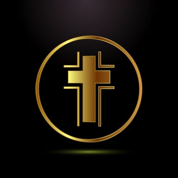 Christian cross icon illustration, Religion sign. Holy cross symbol in gold color style vector