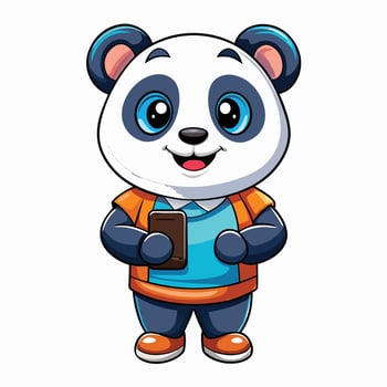 Cute panda cartoon character holding a book vector