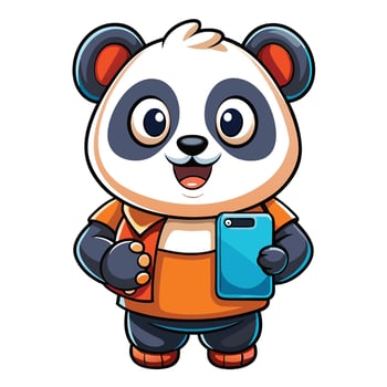 Cute panda character holding a phone vector