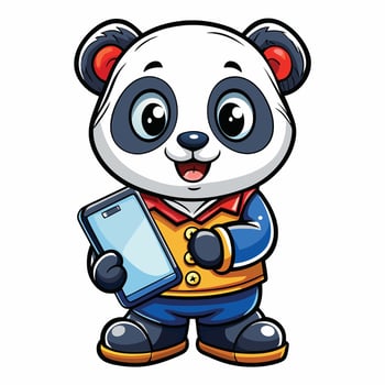 Cute panda holding a phone vector