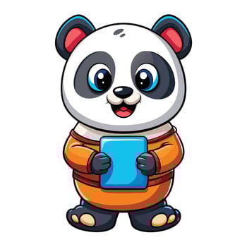 Cute panda holding a tablet vector