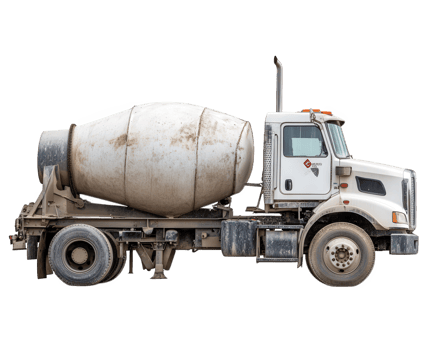 Cement truck isolated on transparency background, showcasing its large drum and sturdy build, ideal for construction projects and concrete mixing png